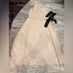 Choosy NWT Cream Heart Print Chiffon Dress Bow Neck Ruffle Hem Size 12